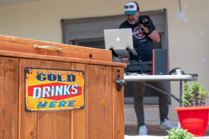 Vintage cold drinks cooler at Texas BBQ catering event